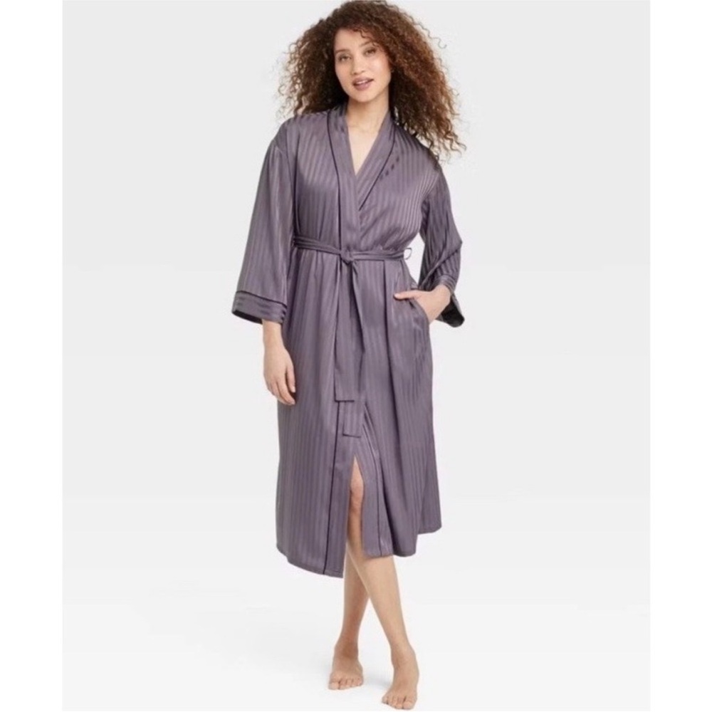 Auden Long Satin shadow stripe robe XS/S NWT